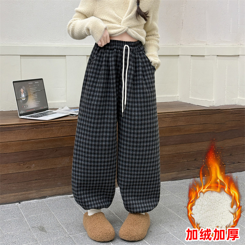 女童加绒裤子冬季新款儿童灯笼裤秋冬一体绒加厚长裤大童格子裤,淘宝优惠券,粉丝福利购,淘宝优惠卷