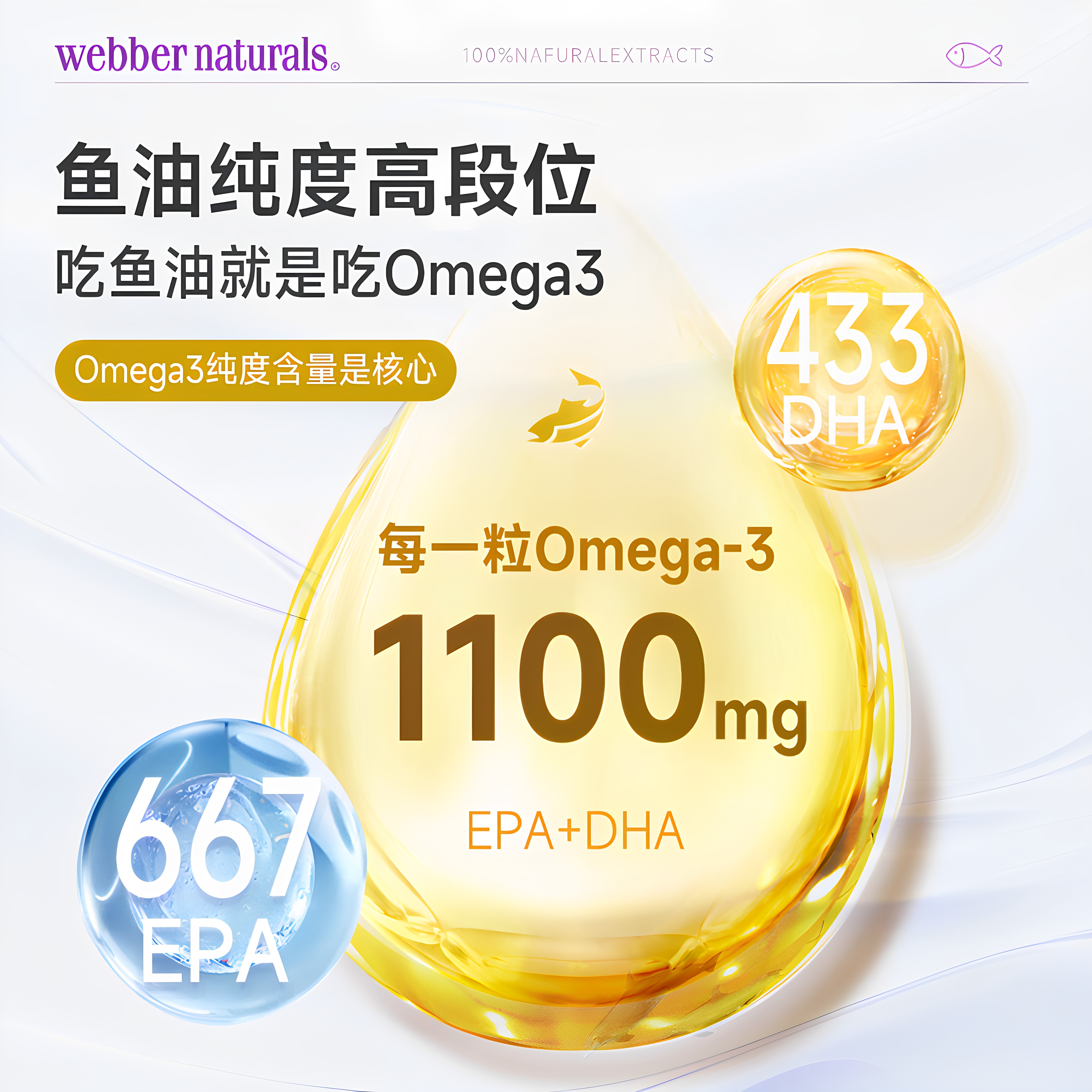 伟博精粹金CO2提纯1100mg4倍含量omega3成人心脑欧米伽3鱼油120粒