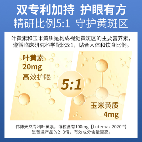 伟博天然双专利LUTEMAX2020蓝光防护配方润眼叶黄素玉米黄素40粒