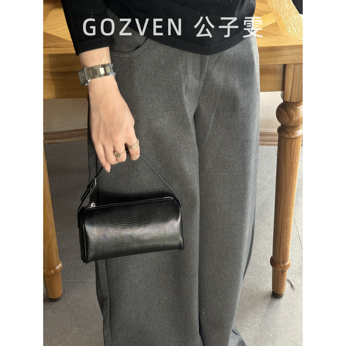 【公子雯】2026新款高级百搭蜥蜴纹头层牛皮笔筒包手提单肩斜挎包,淘宝优惠券,粉丝福利购,淘宝优惠卷