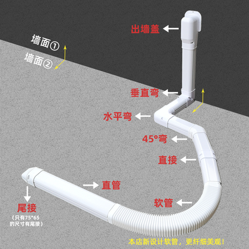 包邮75*65PVC空调装饰管槽白色挂机空调装饰遮挡套管空调保护套管