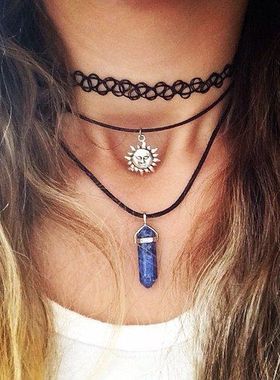 时尚风项链短款饰品太阳花吊坠