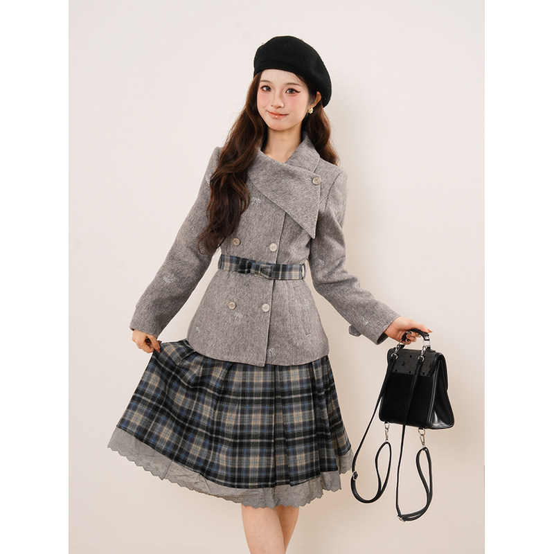 黯蓝织 2025冬新款小众毛呢外套裙子两件套学院风甜美呢子大衣女,淘宝优惠券,粉丝福利购,淘宝优惠卷