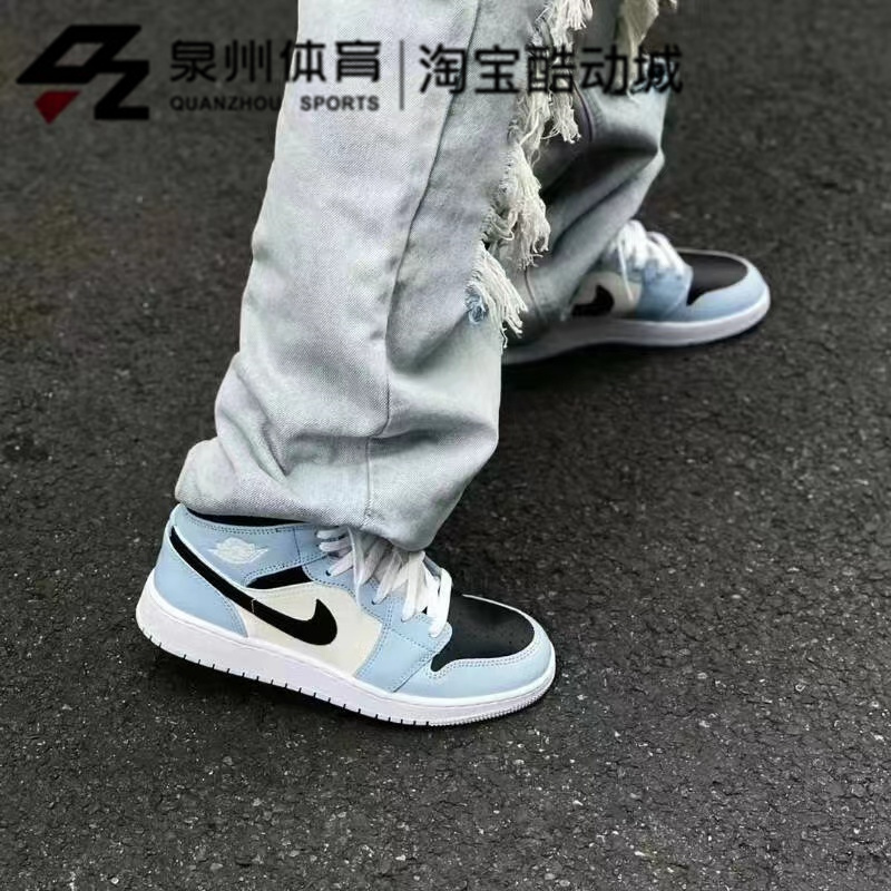 Air Jordan 1 GS AJ1 白蓝色 中帮复古休闲运动篮球鞋 555112-401 - 图0