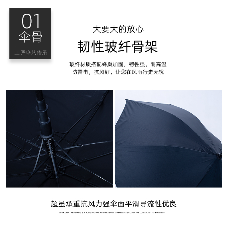 全纤维骨黑胶布防紫外线雨伞长柄商务雨伞架印字广告伞定制LOGO - 图0