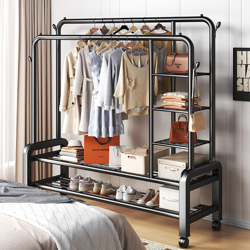 晾衣架落地家用卧室挂衣架宿舍室内双杆双层晒衣服架子简易凉衣杆 - 图3