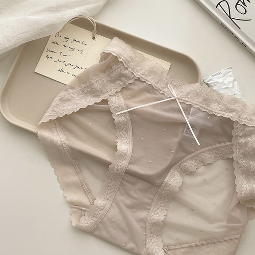法式朦胧纯欲性感蕾丝高开叉内裤女舒适轻薄速干中腰纯棉裆3条 - 图2