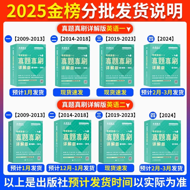 官方正版】金榜绿皮书2025考研英语一真题真刷详解版 2009-2024 刘晓艳25历年真题解析试卷试题 搭刘晓燕大雁单词语法长难句 - 图1