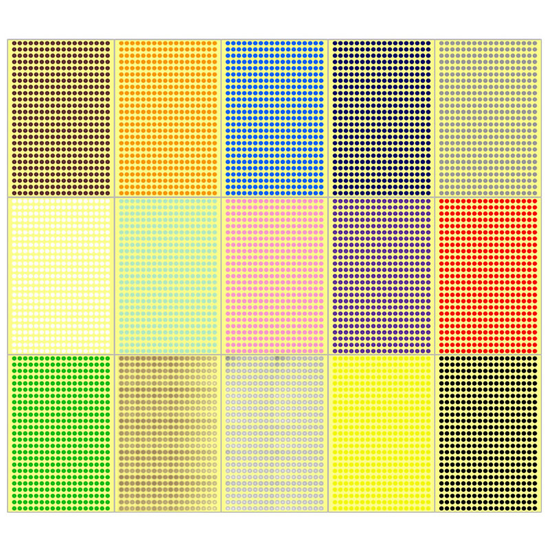 15色6mm彩色圆点贴纸 迷你小圆点贴0.6cm红黄蓝绿白橙黑紫灰金色圆形色标贴纸 产品规格颜色分类小号标签贴纸 - 图0
