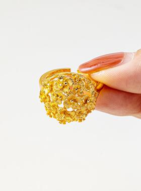 新品古法沙金戒指女轻奢花团锦簇