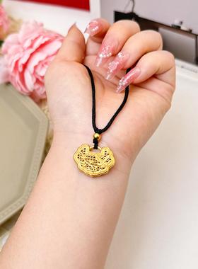 花鸟如意锁沙金项链女复古风