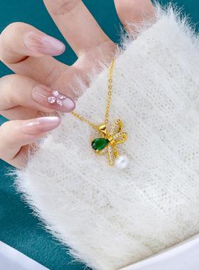 镶锆蝴蝶结流苏珍珠饰品套装