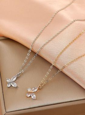 欧美轻奢蝴蝶项链女ins Women Inlaid Zircon Butterfly Necklace