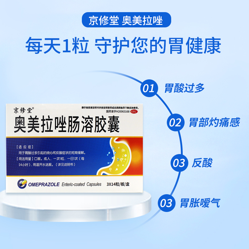 奥美拉唑肠溶胶囊42粒胃酸过多反酸烧心抑酸奥美拉挫肠胃药正品LY