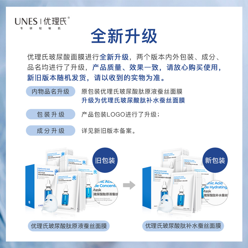 UNES/优理氏玻尿酸肽原液蚕丝水润面膜补水保湿贴20片/盒+送2片