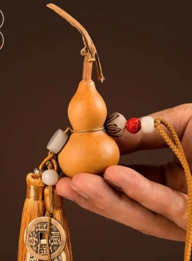 天然葫芦五帝钱挂件门对门开口闭口家居装饰客厅摆件