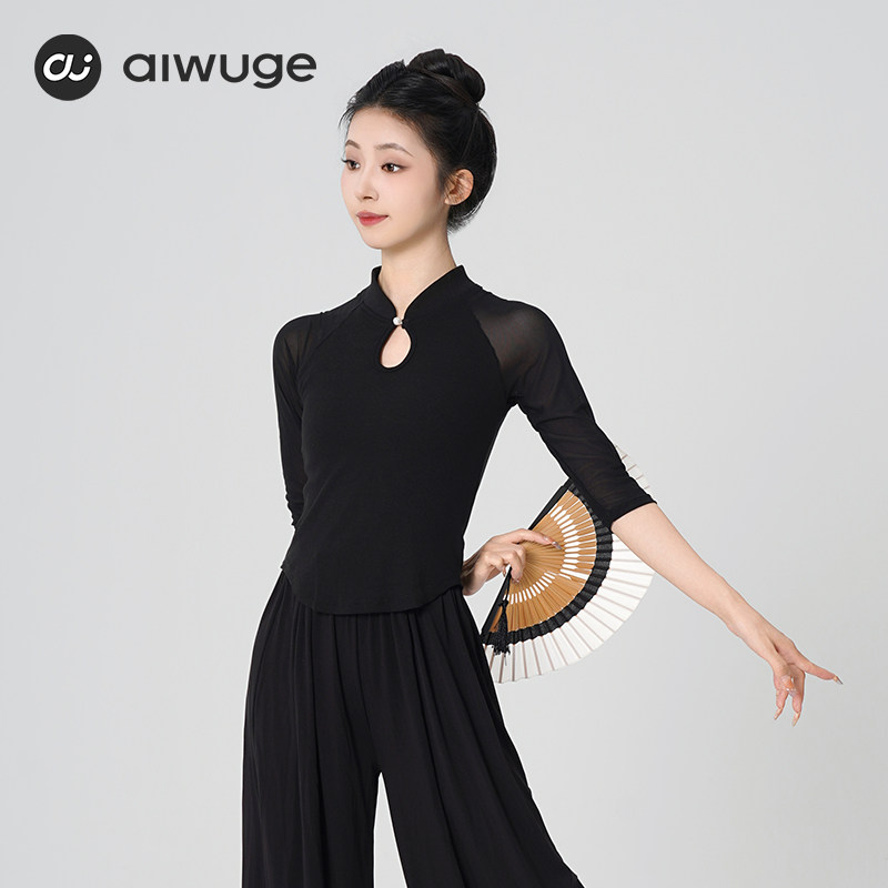艾舞戈现代舞练功服上衣女新款中式舞蹈服中袖古典中国舞形体服装