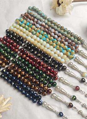 经典款33颗10厘铁穗爆花珠玻璃材质念珠日常手串TASBIH