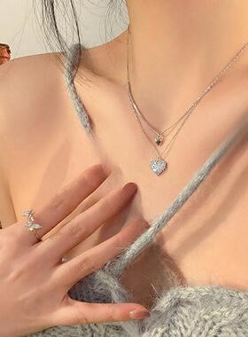 甜美小巧闪闪惹人爱爱心双层项链女轻奢小众高级设计感夸张锁骨链