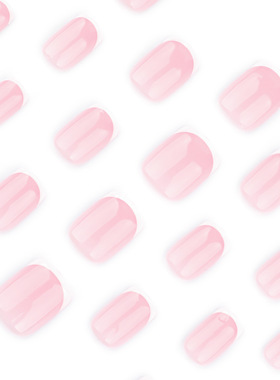 经典简约粉色法式白边短款欧方型美甲假指甲press on nails