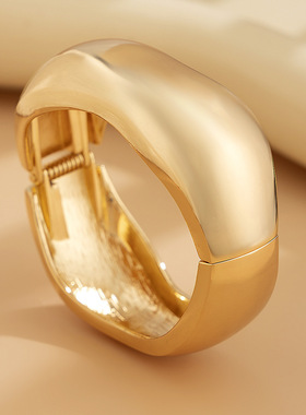 欧美跨境夸张重工设计感金属光面手镯 几何个性宽手环braclet