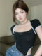 Pure Desire Ceiling Sweet Hot Girl Square Neck Short Sleeve T-Shirt