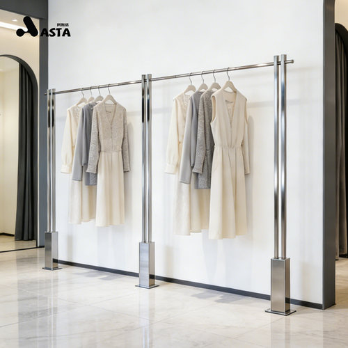 服装店展示架上墙落地不锈钢挂衣架陈列架服装货架立柱挂衣服架子 - 图0