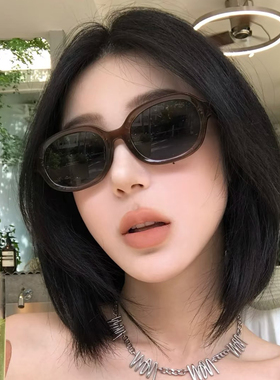 小红书冷茶色复古椭圆框墨镜女