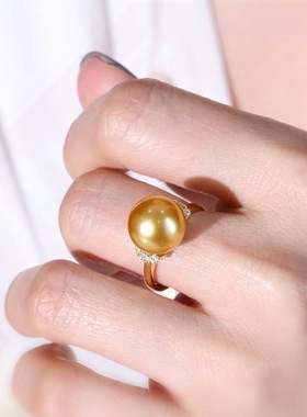 法式轻奢南洋金珠女戒菲律宾金珠戒指活口珍珠戒子经典小睫毛戒指