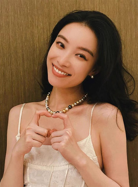 倪妮同款项链混彩糖果施家珍珠项链女毛衣链女马卡龙颈链轻奢小众