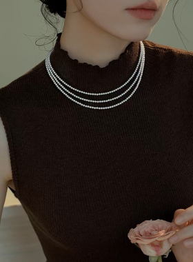 925银澳白珍珠毛衣链长款baby珠多圈项链女小米珠项链毛衣配饰女