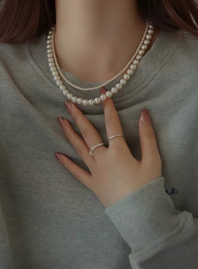 ins轻奢小众高级感925银澳白珍珠项链叠戴双层珍珠锁骨链珍珠颈链