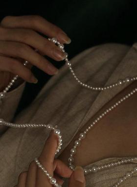 2024新款爆款长项链颈链高级感长珍珠毛衣链秋冬长款珍珠项链女款