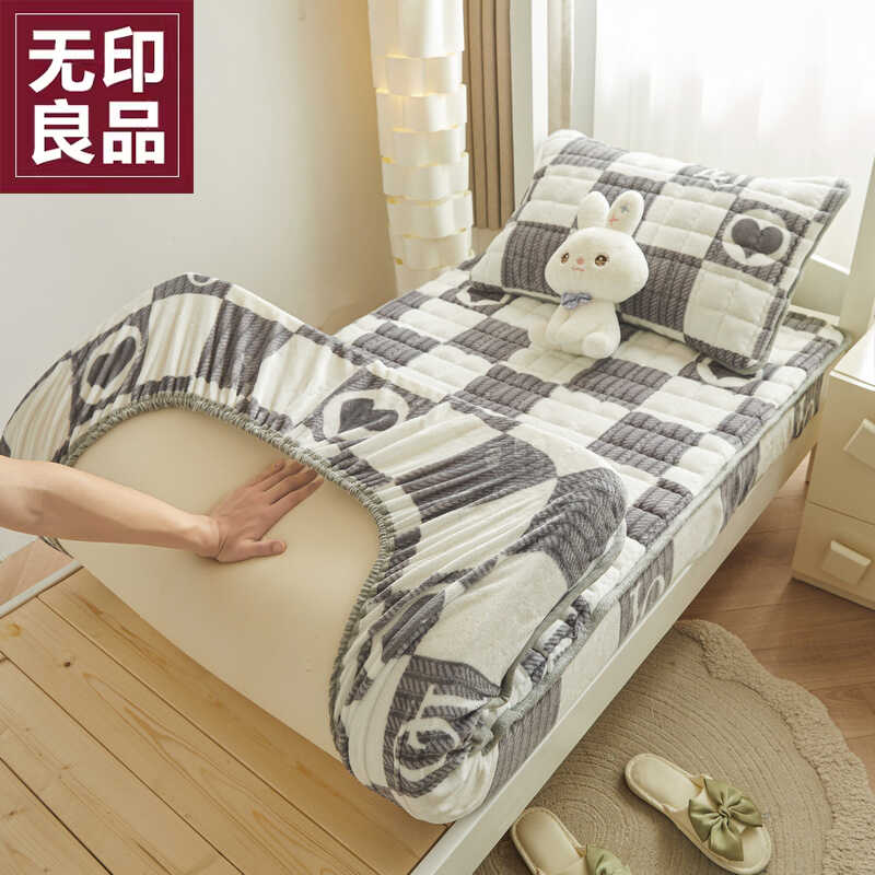 无印良品牛奶绒夹棉床笠单件加厚冬季加绒毛学生宿舍单人冬天床罩 - 图1