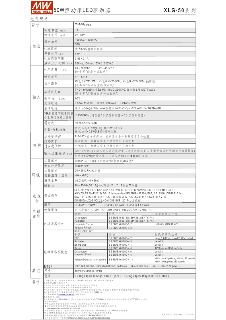 台湾明纬开关电源XLG-50-A/AB恒功率带PFC三合一调光LED驱动器50W - 图3