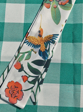 仿真丝长方形花卉印花夏季通勤女士包包手提包包袋绑带小丝巾装饰