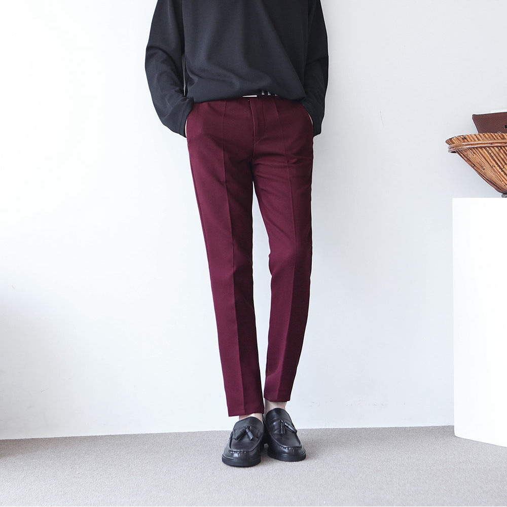 直筒西裤酒红色男裤西装裤男九分裤痞帅韩版潮流微弹低腰男士裤子,淘宝优惠券,粉丝福利购,淘宝优惠卷