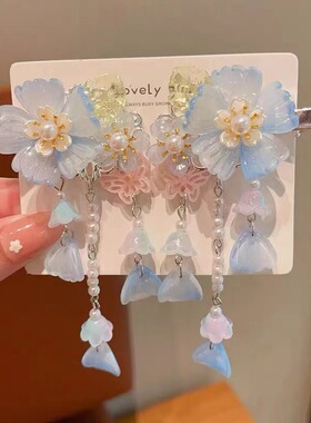 儿童古风可爱花朵发夹清新唯美气质流苏吊坠古装汉服饰品头饰