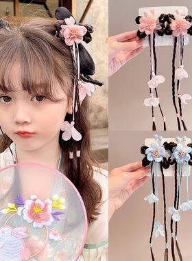 古风假发辫子发饰小女孩可爱花朵发卡儿童汉服头饰中国风女童发夹