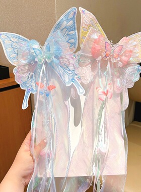 超仙刺绣超大蝴蝶后压飘带发夹儿童中国风汉服头饰女童古风发饰
