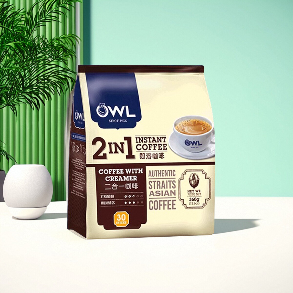 马来西亚原装进口owl猫头鹰咖啡二合一无蔗糖速溶咖啡粉条装即溶