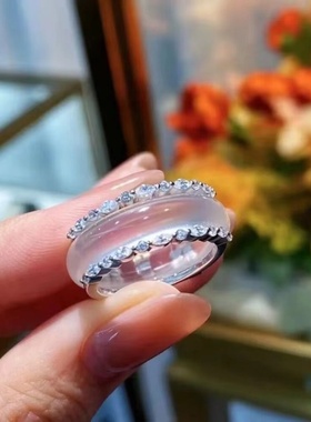 白钻玉髓指环套戒新中式两戴款白月光荔枝冻高冰925银镀金戒指