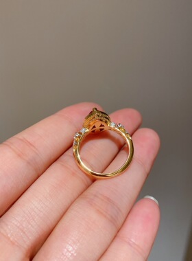 马眼红刚玉戒指气场十足贵气独特滚珠边设计显白925银镀金戒指