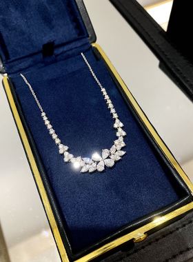 钻石锦簇万能扣项链赠送12mm贝珠可拆卸925银镀金手工镶嵌项链