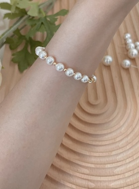 14k美国包金磁扣手链6mm施家珍珠