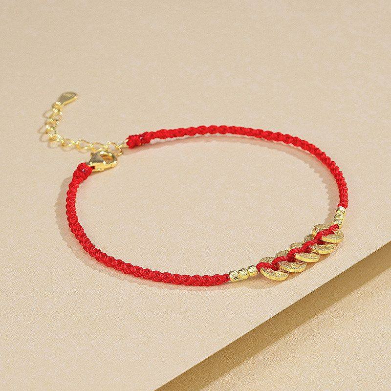 蒂奇亚实拍碎冰冰五帝钱手链女S925纯银新中式国潮本命年红绳手饰,淘宝优惠券,粉丝福利购,淘宝优惠卷