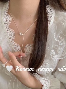 2024款韩国ins风小众设计感饰品 S925纯银精巧简约爱心圆珠项链女