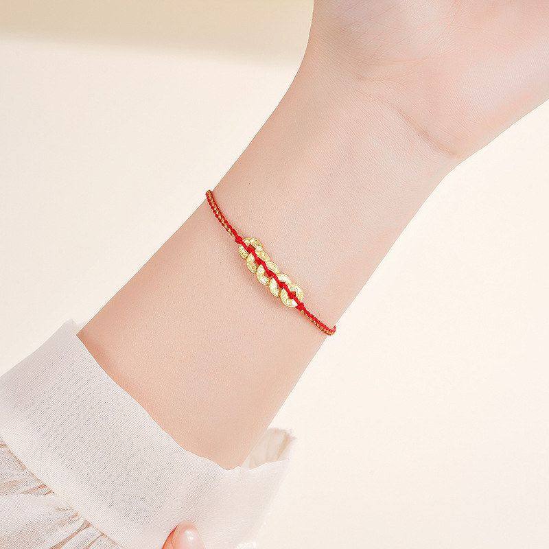 蒂奇亚实拍碎冰冰五帝钱手链女S925纯银新中式国潮本命年红绳手饰,淘宝优惠券,粉丝福利购,淘宝优惠卷