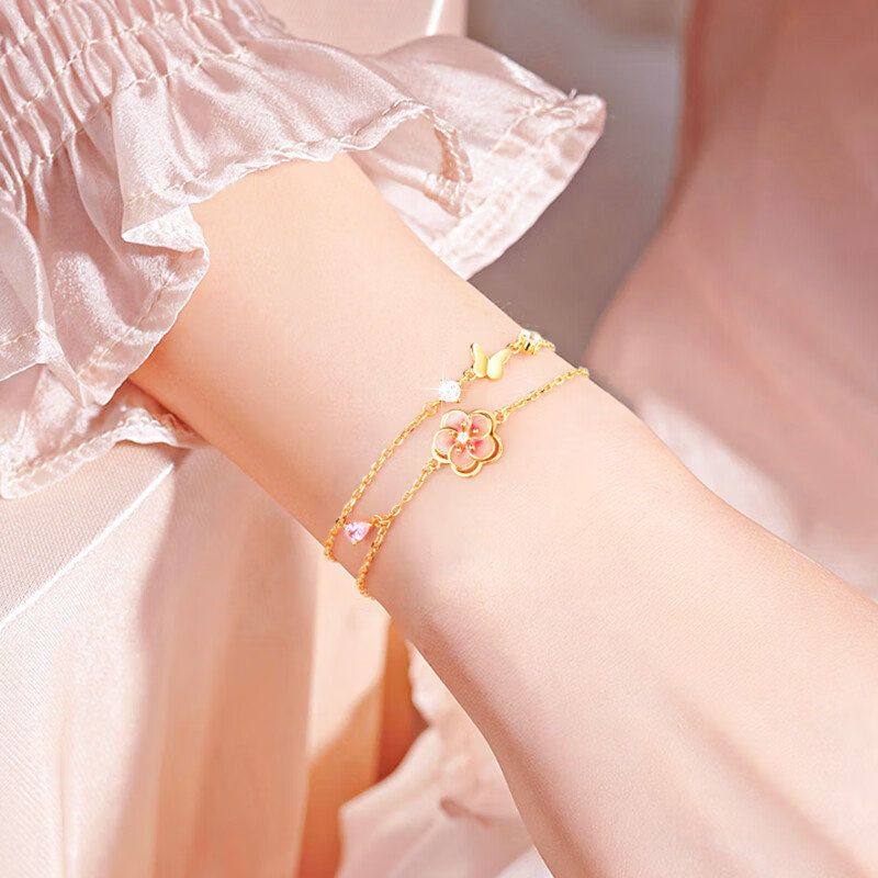 桃你欢心S925银灵动旋转桃花手链女轻奢古风蝴蝶双层手环高级礼物,淘宝优惠券,粉丝福利购,淘宝优惠卷