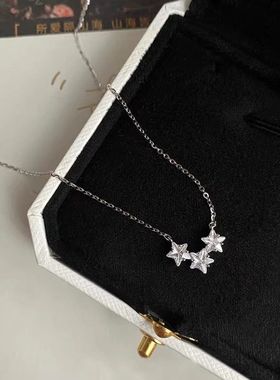 s999纯银三颗星星项链简约锆石吊坠女轻奢气质锁骨链足银饰品百搭